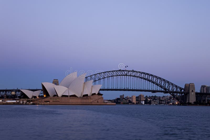 Sydney Opera House and Harbour Bridge before sunrise. Sydney Opera House and Harbour Bridge before sunrise
