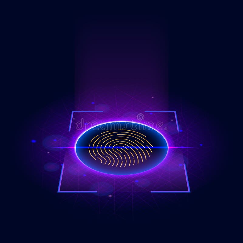 Het Identificatiesysteem van het vingerafdrukaftasten Het biometrische concept van de vergunnings en bedrijfsveiligheid stock illustratie Het Identificatiesysteem van het vingerafdrukaftasten Het biometrische concept van de vergunnings en bedrijfsveiligheid stock illustratie