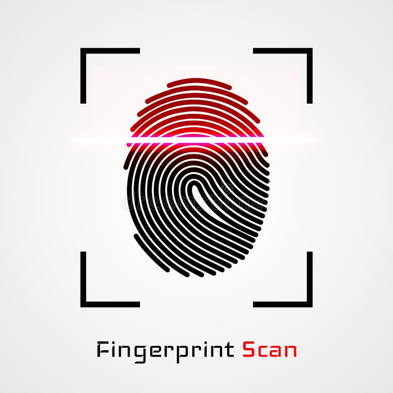 Het identificatiesysteem van het vingerafdrukaftasten Het biometrische concept van de vergunnings en bedrijfsveiligheid Vector il royalty-vrije illustratie Het identificatiesysteem van het vingerafdrukaftasten Het biometrische concept van de vergunnings en bedrijfsveiligheid Vector il royalty-vrije illustratie