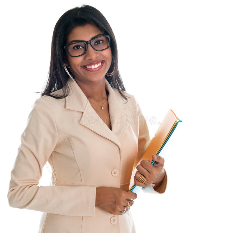 Het Indische document van het het bureaudossier van de onderneemsterholding. royalty-vrije stock fotografie Het Indische document van het het bureaudossier van de onderneemsterholding. royalty-vrije stock fotografie