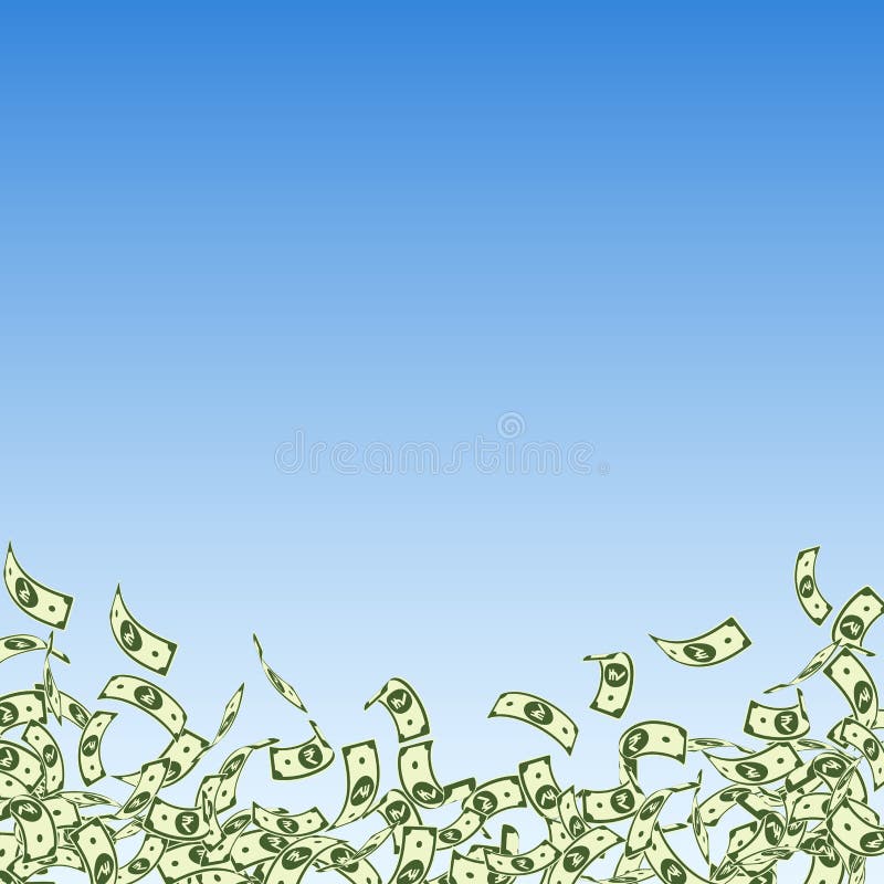 Het Indische Roepienota's vallen Kleine INR rekeningen op blauwe hemelachtergrond Het geld van India Adembenemende vector royalty-vrije illustratie Het Indische Roepienota's vallen Kleine INR rekeningen op blauwe hemelachtergrond Het geld van India Adembenemende vector royalty-vrije illustratie