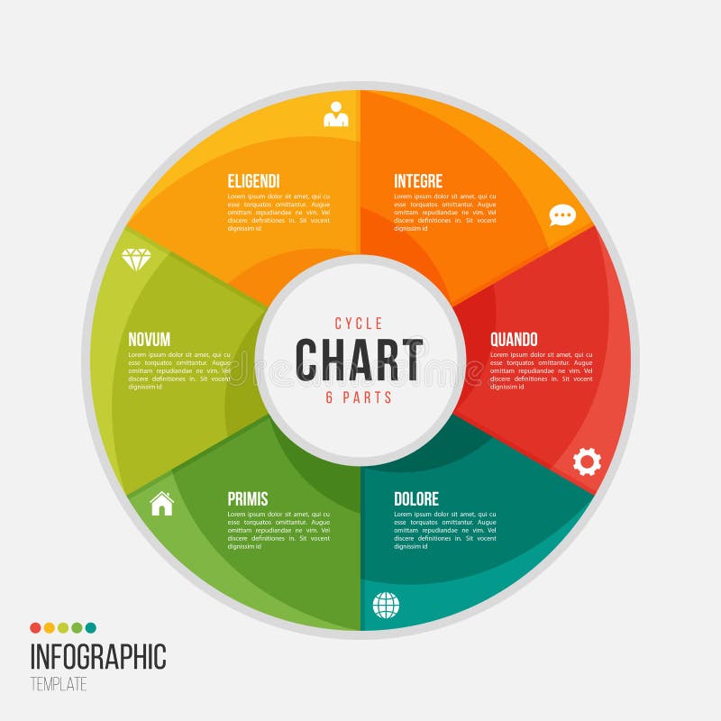 Het infographic malplaatje van de cyclusgrafiek met 6 delen, opties, stappen royalty-vrije illustratie Het infographic malplaatje van de cyclusgrafiek met 6 delen, opties, stappen royalty-vrije illustratie