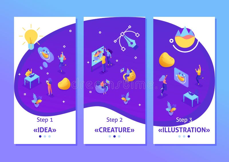 Het isometrische Malplaatje app die tot ideeën, werknemers leiden ontwikkelt het ontwerp Groepswerk van creatieve mensen, smartph vector illustratie Het isometrische Malplaatje app die tot ideeën, werknemers leiden ontwikkelt het ontwerp Groepswerk van creatieve mensen, smartph vector illustratie