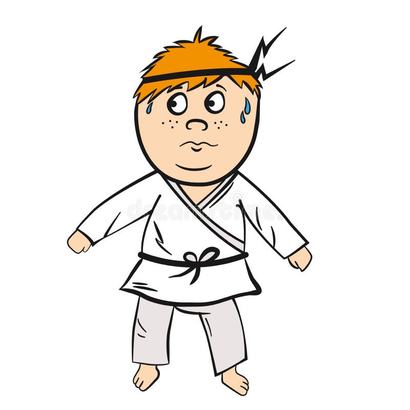 Karate cartoon kid red head with black belt vector illustration. Karate cartoon kid red head with black belt vector illustration