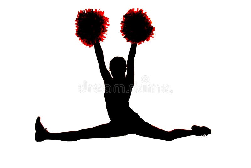 Het jonge meisjes cheerleader silhouet die de spleten doen met dient in royalty-vrije stock foto Het jonge meisjes cheerleader silhouet die de spleten doen met dient in royalty-vrije stock foto