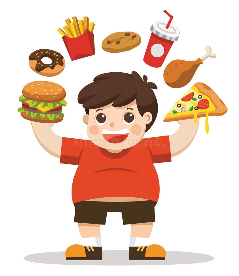 Het Jongens ongezonde lichaam van het eten van ongezonde kost