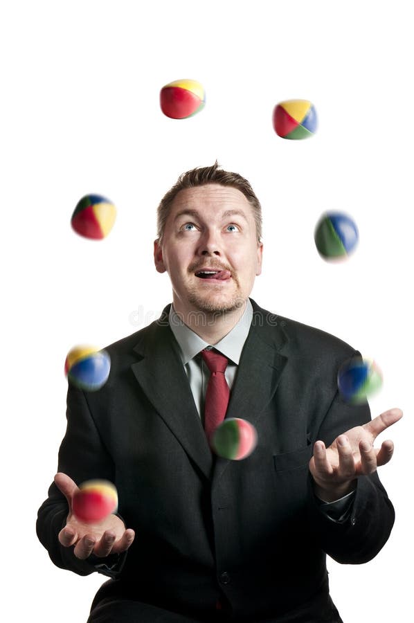 A Businessman juggling balls on white background. A Businessman juggling balls on white background