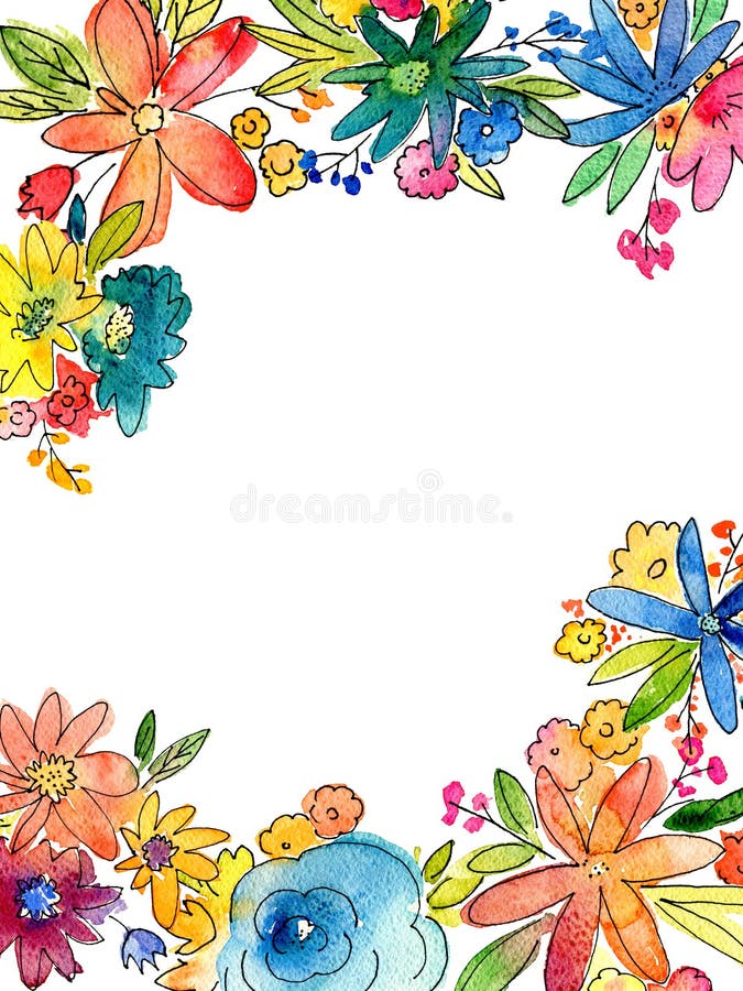 Het kaderillustratie van de waterverfbloem met lege exemplaarruimte stock illustratie Het kaderillustratie van de waterverfbloem met lege exemplaarruimte stock illustratie