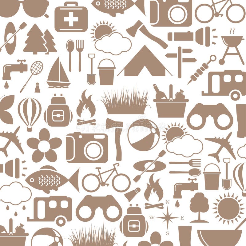 Camping icons in circle on white background. Vector illustration. Camping icons in circle on white background. Vector illustration.