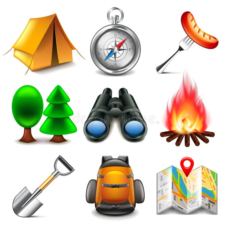 Camping icons detailed photo realistic vector set. Camping icons detailed photo realistic vector set