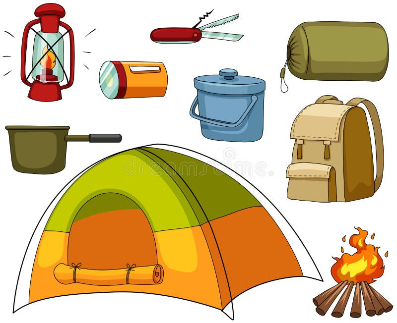 Het kamperen reeks met tent en materiaal royalty-vrije illustratie Het kamperen reeks met tent en materiaal royalty-vrije illustratie