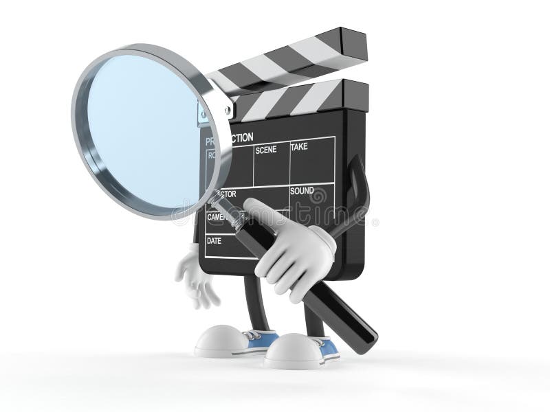 Het karakter die van de filmlei door vergrootglas kijken vector illustratie Het karakter die van de filmlei door vergrootglas kijken vector illustratie