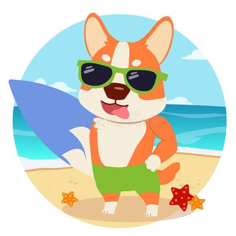 Het karakterbeeldverhaal van corgihond de zomerthema in de leuke vlakke vector vector illustratie Het karakterbeeldverhaal van corgihond de zomerthema in de leuke vlakke vector vector illustratie