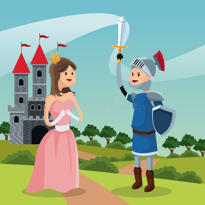 Het kasteel en het landschap van de prinsesridder stock illustratie Het kasteel en het landschap van de prinsesridder stock illustratie