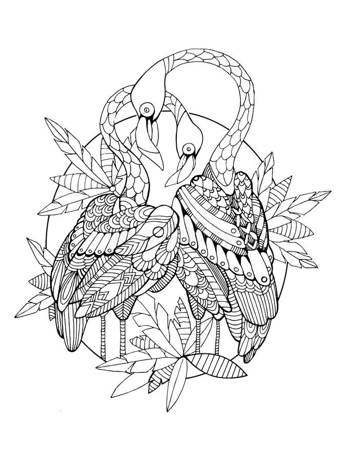 Het kleurende boek van de flamingovogel voor volwassenenvector vector illustratie Het kleurende boek van de flamingovogel voor volwassenenvector vector illustratie