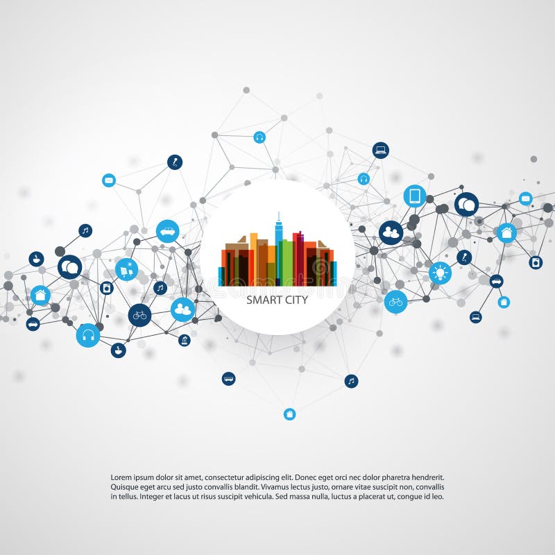 Het kleurrijke Slimme Concept van het Stadsontwerp - Digitaal Netwerkverbindingen, Technologieachtergrond royalty-vrije illustratie Het kleurrijke Slimme Concept van het Stadsontwerp - Digitaal Netwerkverbindingen, Technologieachtergrond royalty-vrije illustratie