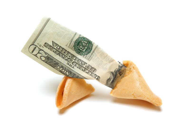 A shot of fortune cookie containing money. A shot of fortune cookie containing money