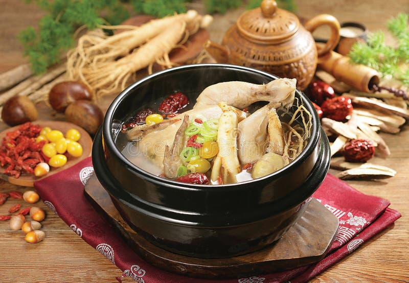 Het Koreaanse traditionele voedsel van de kippensoep