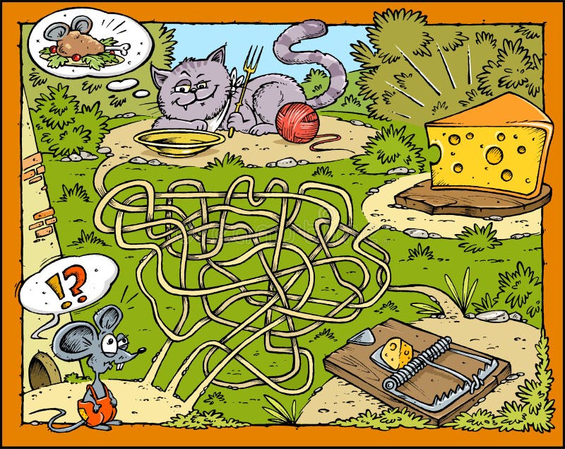 Het Labyrint van de muis, van de Kaas, van de Kat en van de Val royalty-vrije illustratie Het Labyrint van de muis, van de Kaas, van de Kat en van de Val royalty-vrije illustratie