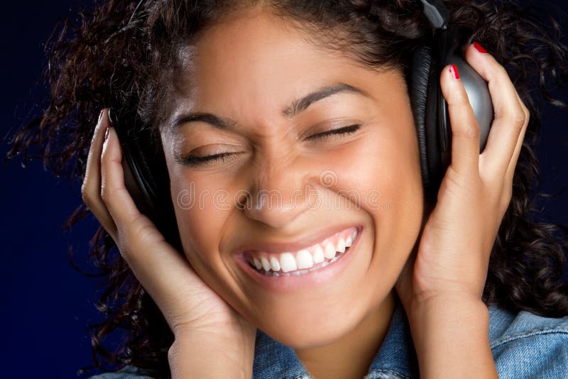 Laughing african american headphones girl. Laughing african american headphones girl