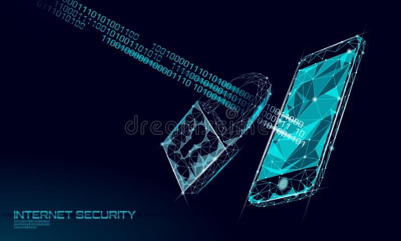Het lage polyhangslot van de cyberveiligheid op smartphonegegevens Internet-van de de informatieprivacy van het veiligheidsslot d stock illustratie Het lage polyhangslot van de cyberveiligheid op smartphonegegevens Internet-van de de informatieprivacy van het veiligheidsslot d stock illustratie