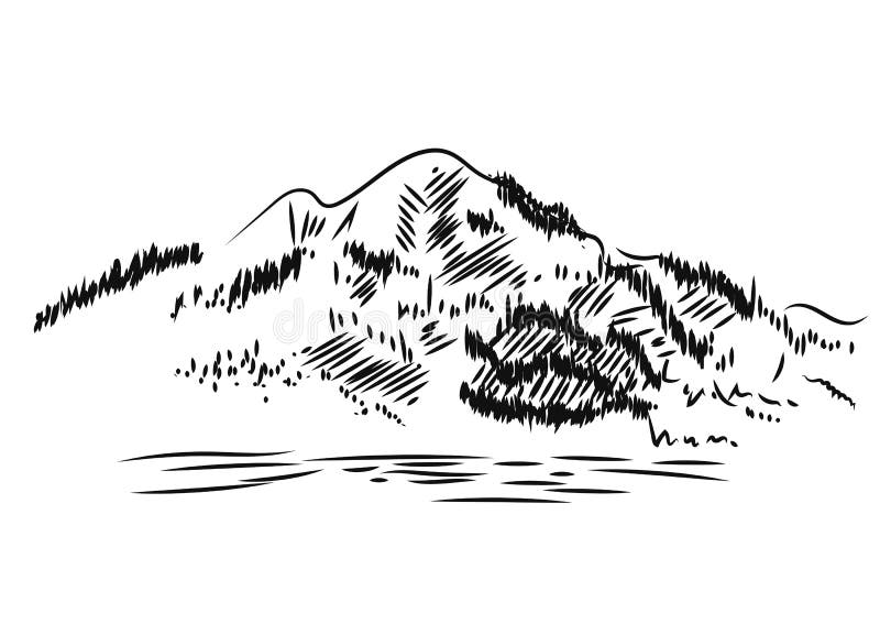 Het landschap van de berg Getrokken hand, vectorillustratie royalty-vrije illustratie Het landschap van de berg Getrokken hand, vectorillustratie royalty-vrije illustratie