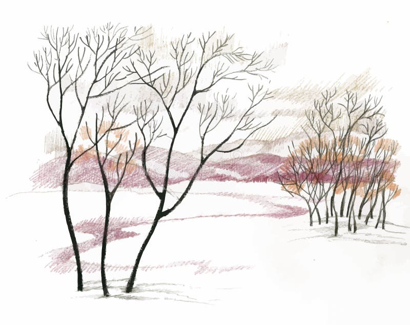 Het landschap van de waterverfwinter stock illustratie Het landschap van de waterverfwinter stock illustratie