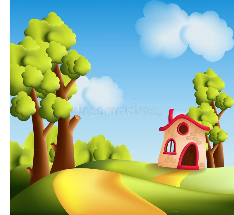 Het landschap van het beeldverhaal met bomen vector illustratie Het landschap van het beeldverhaal met bomen vector illustratie