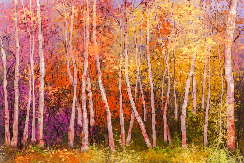 Het landschapsachtergrond van de olieverfschilderij kleurrijke herfst