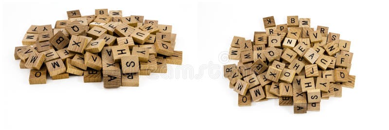 Leren abc alfabet onderwijs letters stapel scrabble hout stock foto's