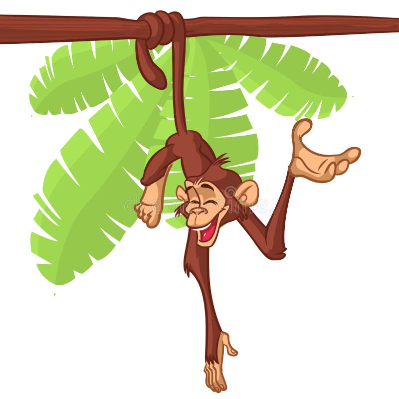 Het leuke Aapchimpansee Hangen op Houten Tak Vlakke Heldere Kleur Vereenvoudigde Vectorillustratie in de Stijlontwerp van het Pre royalty-vrije illustratie Het leuke Aapchimpansee Hangen op Houten Tak Vlakke Heldere Kleur Vereenvoudigde Vectorillustratie in de Stijlontwerp van het Pre royalty-vrije illustratie