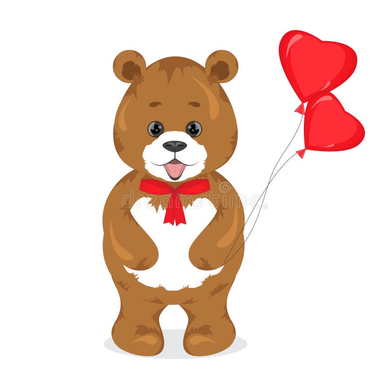Het leuke bruine beeldverhaal draagt houdend rode ballons in zijn poot pluche vector illustratie Het leuke bruine beeldverhaal draagt houdend rode ballons in zijn poot pluche vector illustratie