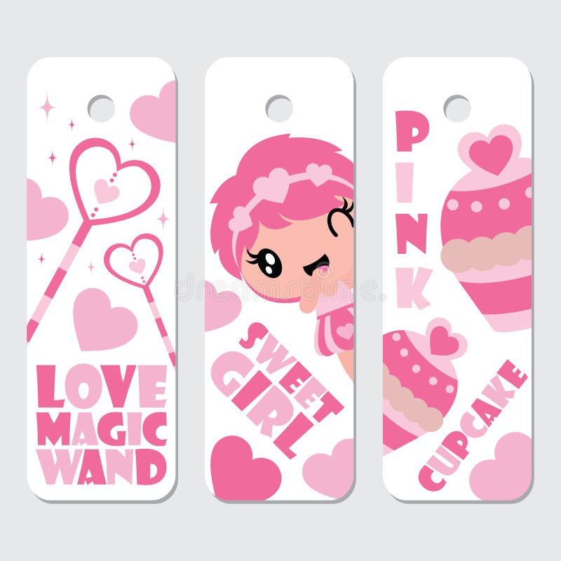 Het leuke meisje, het toverstokje, en cupcake de beeldverhaalillustratie voor Valentine-etiket etiketteren ontwerp vector illustratie Het leuke meisje, het toverstokje, en cupcake de beeldverhaalillustratie voor Valentine-etiket etiketteren ontwerp vector illustratie