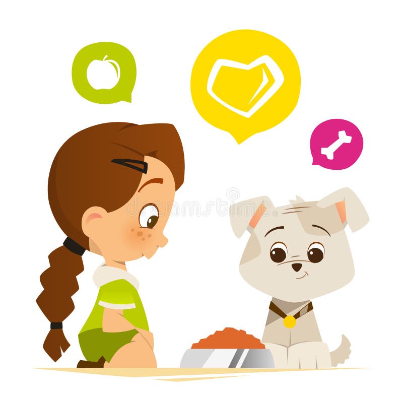 Het leuke meisje voedt een puppyhond vector illustratie Het leuke meisje voedt een puppyhond vector illustratie