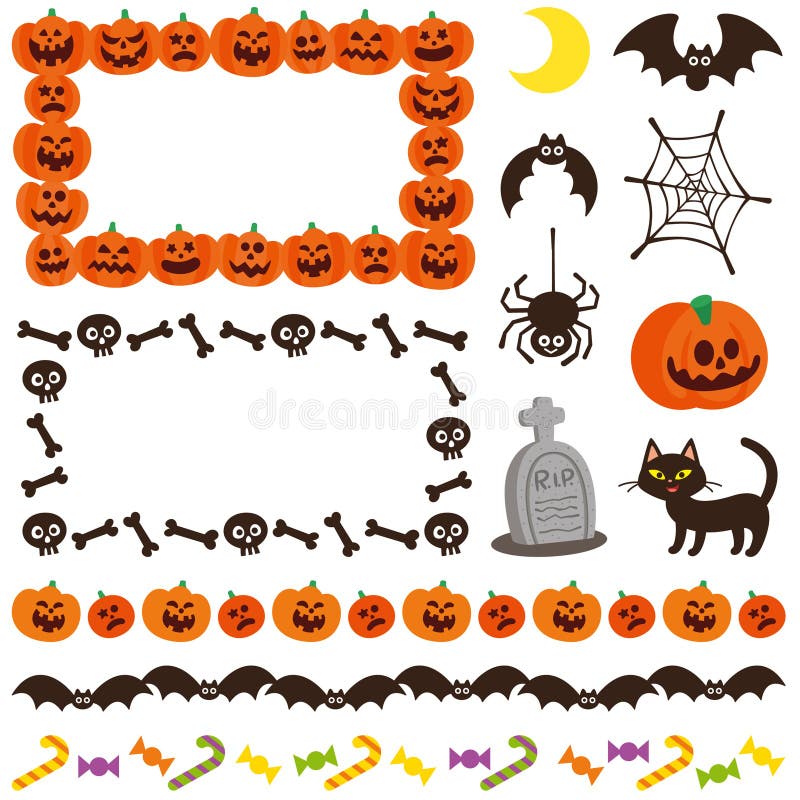Het leuke verfraaide kader van Halloween pictogrammen Geplaatste symbolen royalty-vrije illustratie Het leuke verfraaide kader van Halloween pictogrammen Geplaatste symbolen royalty-vrije illustratie
