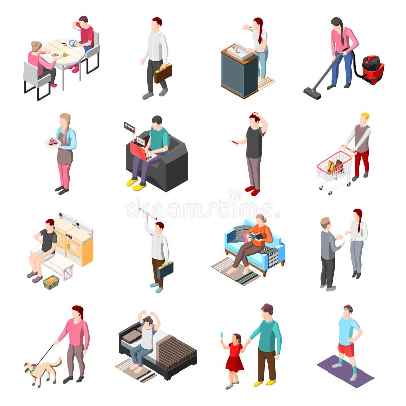 Het leven van Gewone Mensen Isometrische Pictogrammen royalty-vrije illustratie Het leven van Gewone Mensen Isometrische Pictogrammen royalty-vrije illustratie