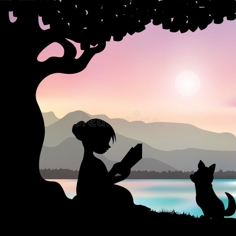 Het lezen van een boek onder een boom, Vectorillustraties royalty-vrije illustratie Het lezen van een boek onder een boom, Vectorillustraties royalty-vrije illustratie
