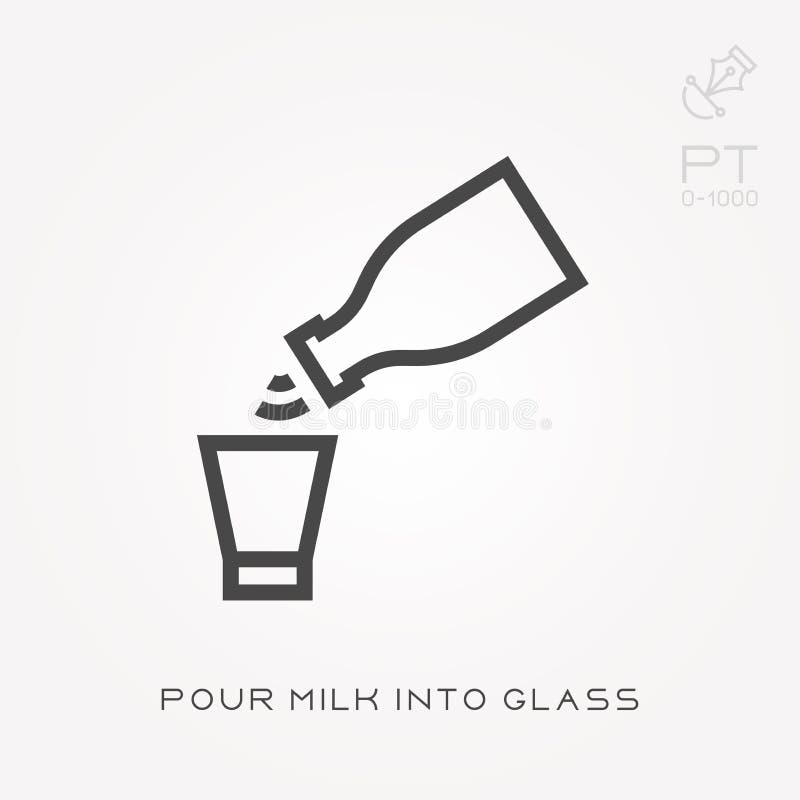 Het lijnpictogram giet melk in glas vector illustratie Het lijnpictogram giet melk in glas vector illustratie