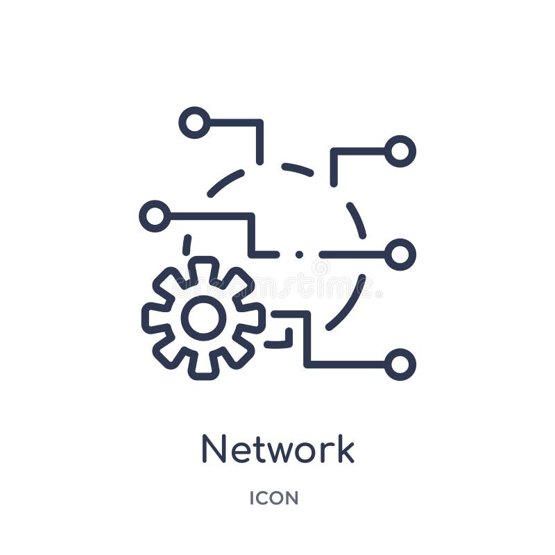 Het lineaire pictogram van de netwerkoptimalisering van Internet-veiligheid en de inzameling van het voorzien van een netwerkover stock illustratie Het lineaire pictogram van de netwerkoptimalisering van Internet-veiligheid en de inzameling van het voorzien van een netwerkover stock illustratie