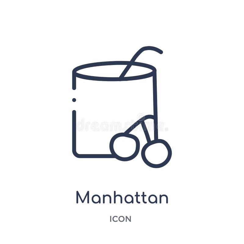 Het lineaire pictogram van Manhattan van de inzameling van het Drankenoverzicht De dunne die vector van lijnmanhattan op witte ac royalty-vrije illustratie Het lineaire pictogram van Manhattan van de inzameling van het Drankenoverzicht De dunne die vector van lijnmanhattan op witte ac royalty-vrije illustratie