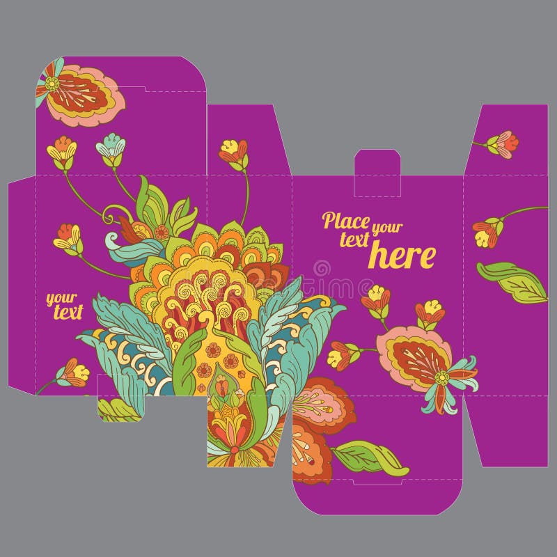 Het malplaatje van de de gunstdoos van het gifthuwelijk met oosters bloempatroon vector illustratie Het malplaatje van de de gunstdoos van het gifthuwelijk met oosters bloempatroon vector illustratie