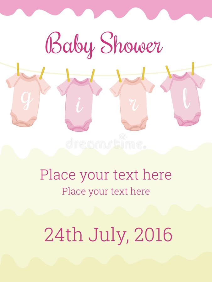 Het malplaatje van de de uitnodigingskaart van de babydouche voor babymeisje vector illustratie Het malplaatje van de de uitnodigingskaart van de babydouche voor babymeisje vector illustratie