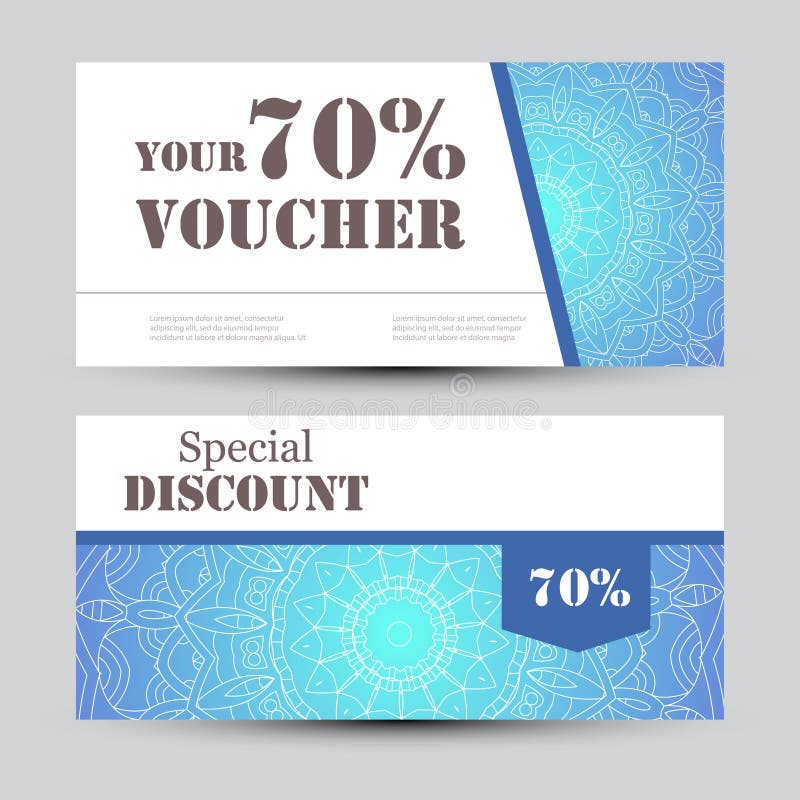 Het malplaatje van de giftbon met mandala Ontwerpcertificaat voor sportcentrum, tijdschrift of enz. Vectorgiftcoupon met royalty-vrije illustratie Het malplaatje van de giftbon met mandala Ontwerpcertificaat voor sportcentrum, tijdschrift of enz. Vectorgiftcoupon met royalty-vrije illustratie