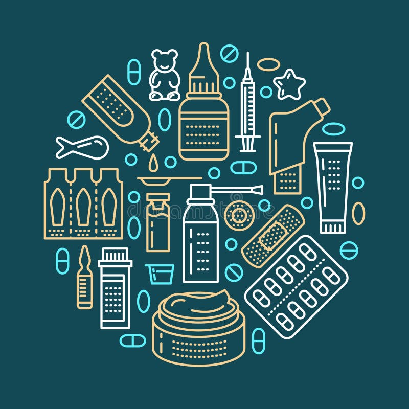 Het malplaatje van de medische, drogisterijaffiche De vectorpictogrammen van de geneesmiddellijn, illustratie van doseringsvormen stock illustratie Het malplaatje van de medische, drogisterijaffiche De vectorpictogrammen van de geneesmiddellijn, illustratie van doseringsvormen stock illustratie