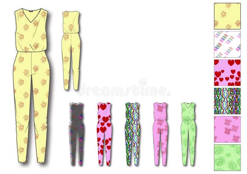 Het malplaatjeontwerp van Jumpsuit van de meisjes Lang Lengte stock illustratie Het malplaatjeontwerp van Jumpsuit van de meisjes Lang Lengte stock illustratie
