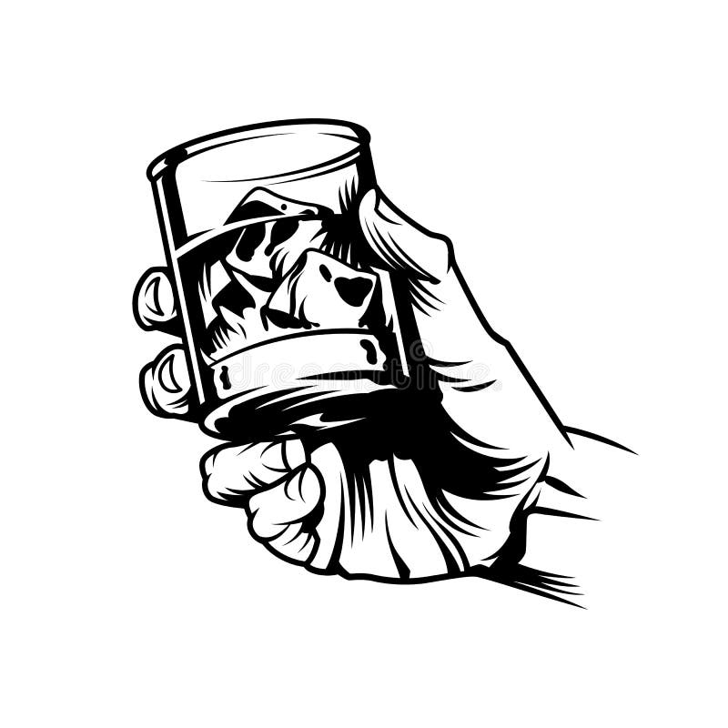 Mannelijke hand houdt een glas whisky vast stock illustratie