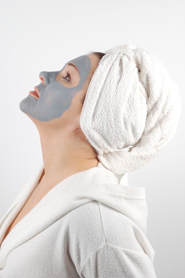 Attractive woman in blue facial mask. Attractive woman in blue facial mask