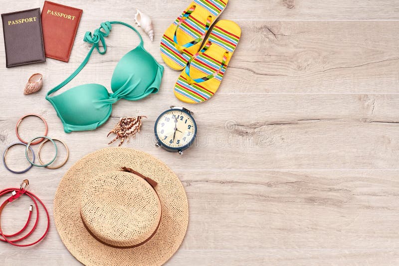 Het materiaal van strandtoebehoren, houten ruimte stock afbeelding Het materiaal van strandtoebehoren, houten ruimte stock afbeelding