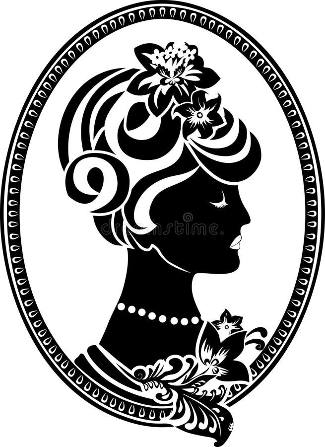 Vignette retro medallion with female profile second variant. Vignette retro medallion with female profile second variant