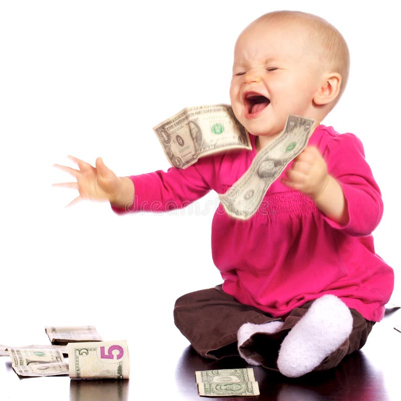 Het meisje dat van de zuigeling over haar geld golft stock fotografie Het meisje dat van de zuigeling over haar geld golft stock fotografie